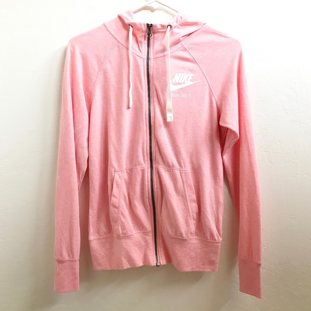NIKE Cotton Blend Soft Zip Front Hoodie Pink XS